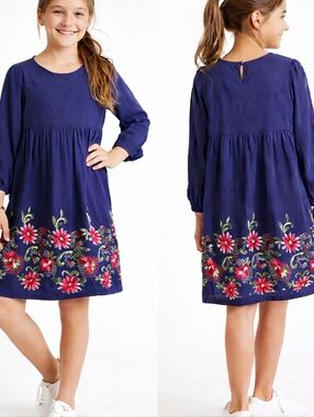 Hayden Girls Youth Size XL Embrpidered Dress Navy Floral
